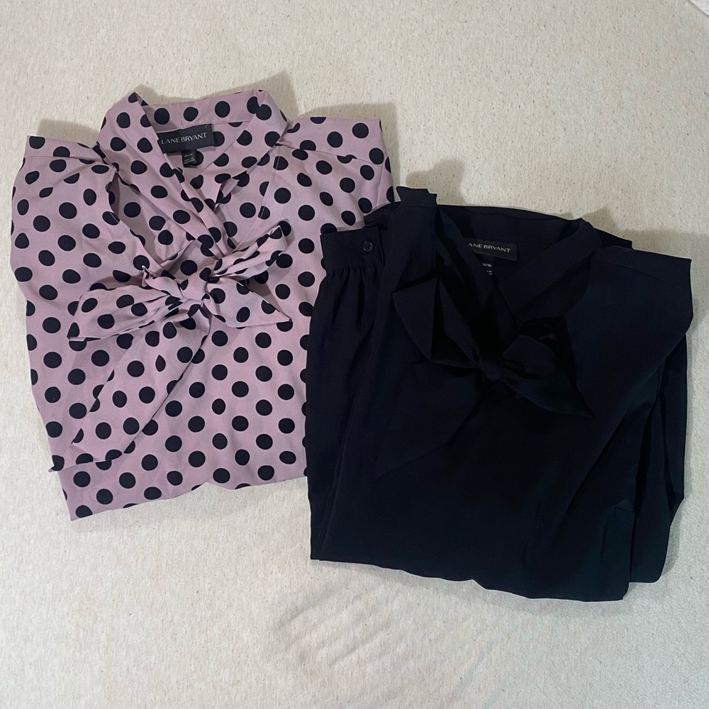 2 Lane Bryant Polka Dot Tie Neck Blouse Size 14/16